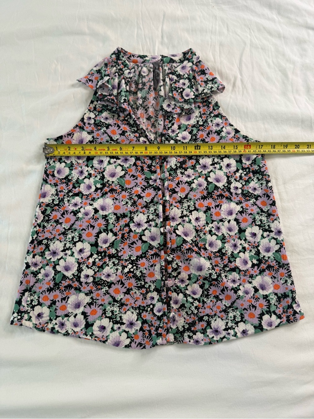 Anthropologie Floral Ruffle Neck Blouse Sleeveless Textured Boho Cottagecore S - Picture 8 of 10